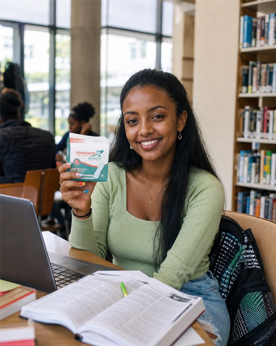 Ethiopian school girl staying confident in class with YenePads period pads