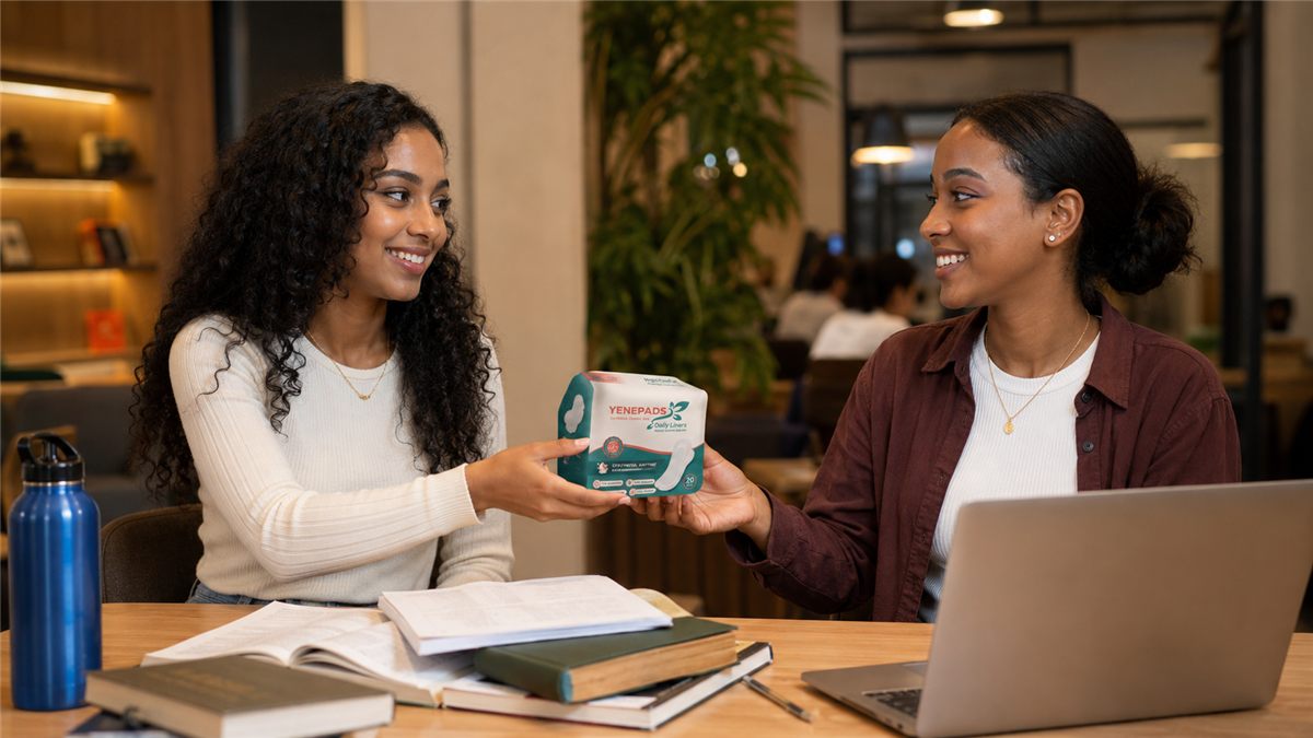 Girls sharing YenePads sanitary pads, supporting menstrual health and hygiene